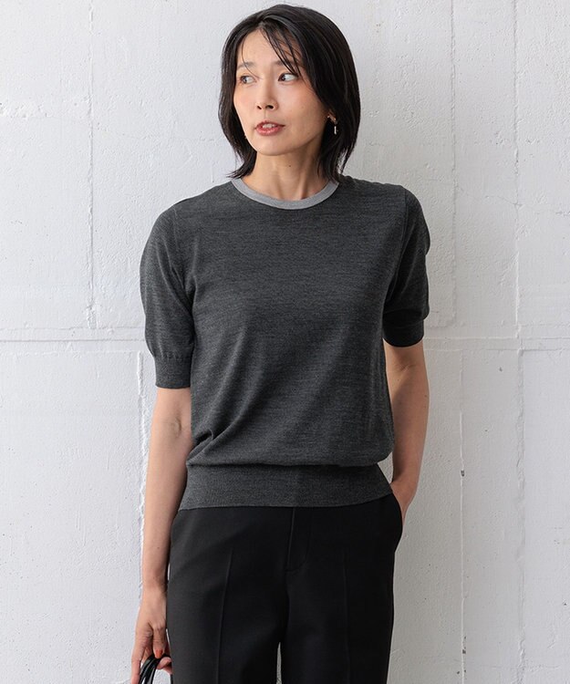 23区 S 【洗える】サステナブルウール 半袖 ニット グレー系1