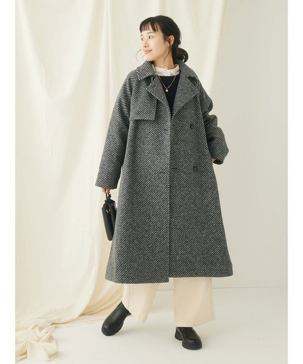 CRAFT STANDARD BOUTIQUE ウール混ガンパッチロングコート Gray