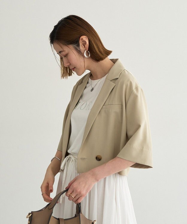 YECCA VECCA ハーフスリーブクロップドジャケット Gray Beige