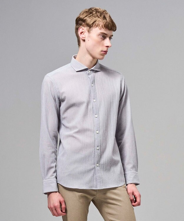 JOSEPH HOMME 【新モデル】トリコサッカーストレッチ 　ホリゾンタルカラーシャツ ライトグレー系