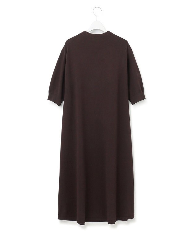 23区 S 【洗える】ヴィスコースストレッチ パフスリーブ ニットワンピース ダークブラウン系