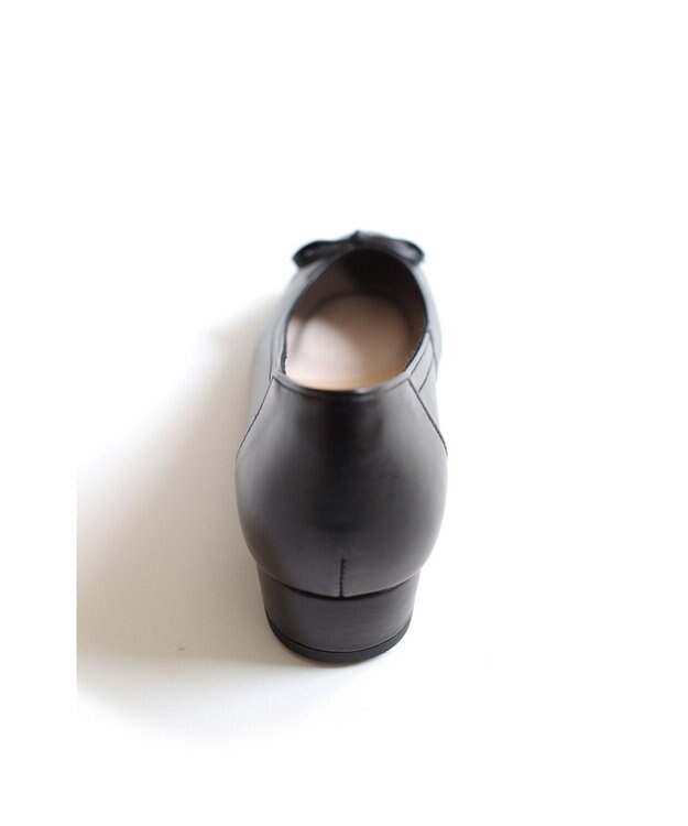 Pointer 日本製 本革リボン付きラウンドトゥパンプス ブラック×ブラック(エナメル)