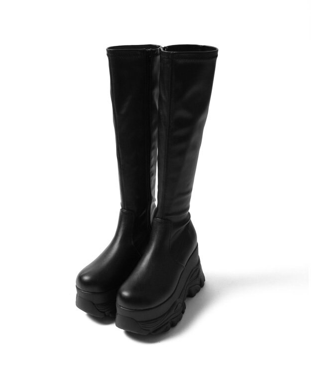 WEGO 厚底ボリュームスニーカーソールロングブーツ ブラック