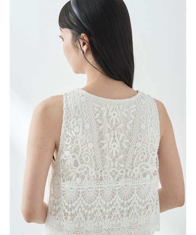 earth music&ecology レースチュールプリーツワンピース Off White