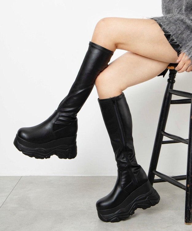 WEGO 厚底ボリュームスニーカーソールロングブーツ ブラック