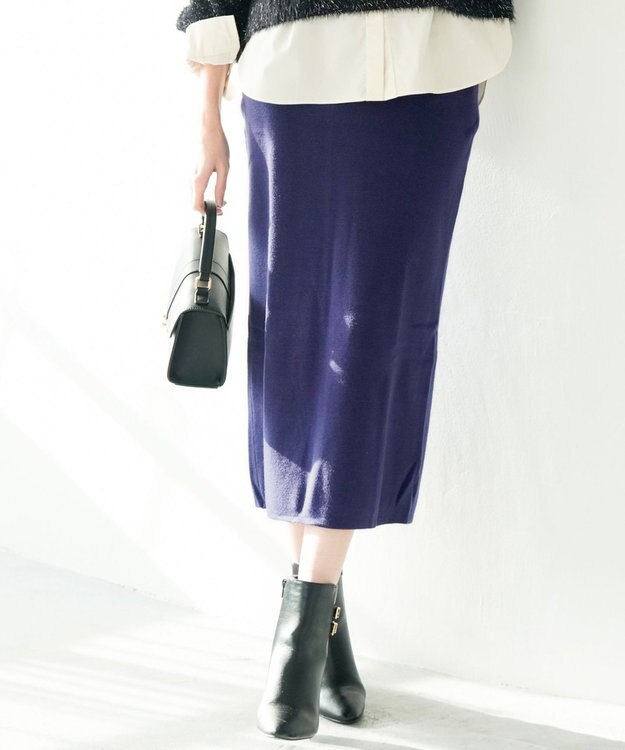 ANY SIS 【洗える・セットアップ可】アンチピリング総針ニット スカート ダークブルー