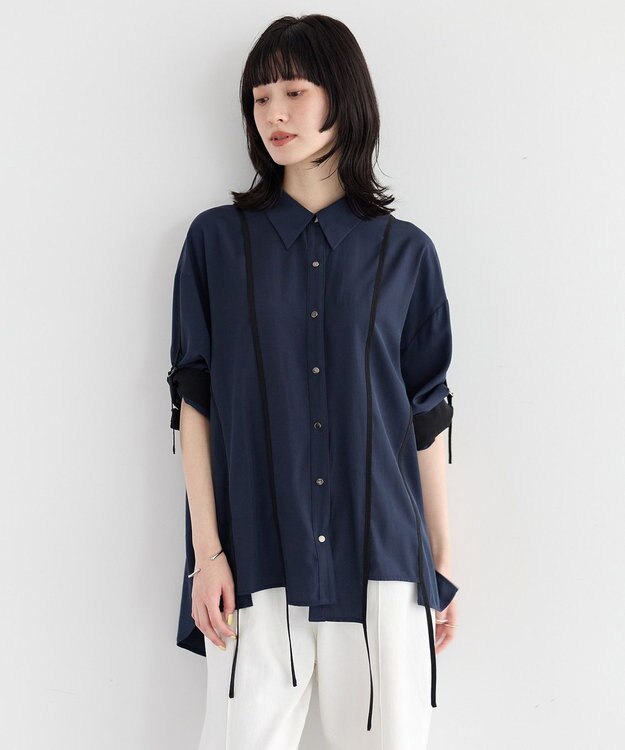 YECCA VECCA ストリングデザインシャツ Navy