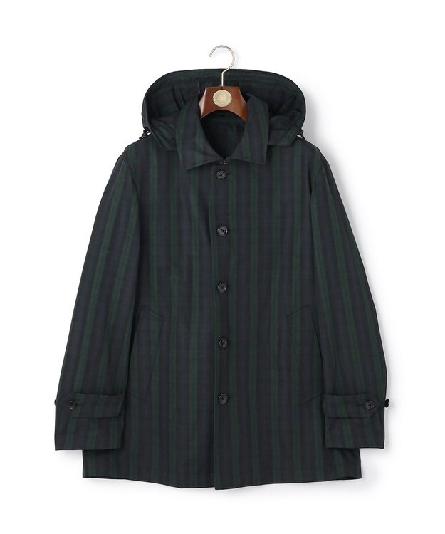 J.PRESS MEN 【オンオフ兼用 / ストレッチ / 撥水 / 洗える】トリコット3レイヤーバルマカンショートコート / フードデタッチャブル ネイビー系3