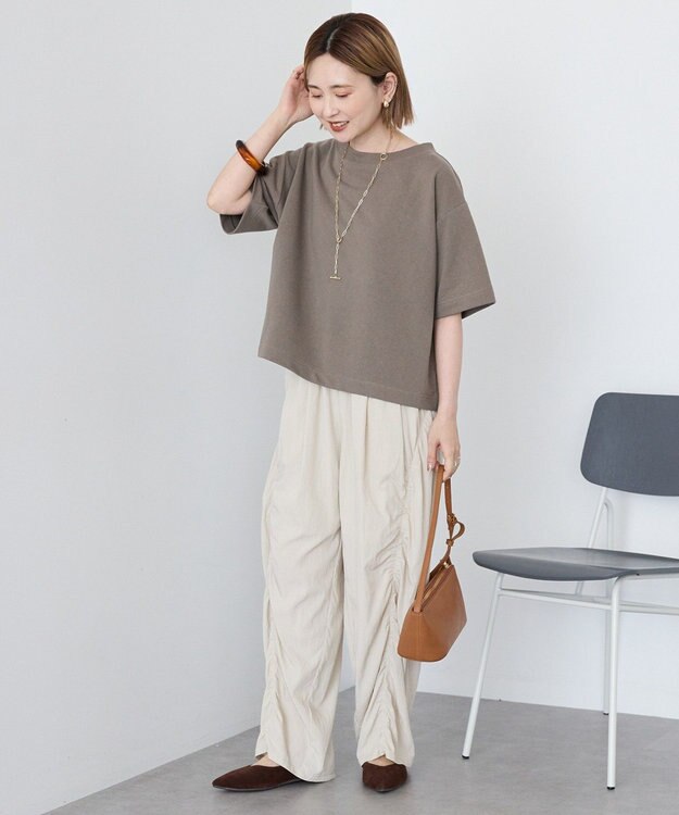 AMERICAN HOLIC 2WAYオフショルスウェット半袖プルオーバー Gray Beige