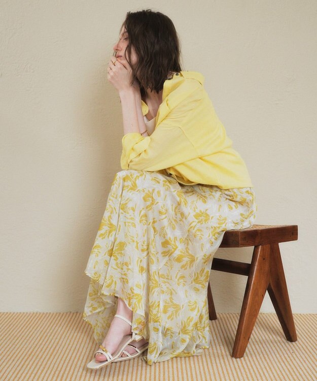 YECCA VECCA ボタニカル柄シアーロングスカート Yellow