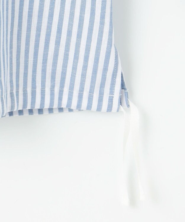 J.PRESS LADIES 【洗える・接触冷感・吸水速乾】麻STRIPE バンドカラー シャツ ブラウス サックスストライプ系