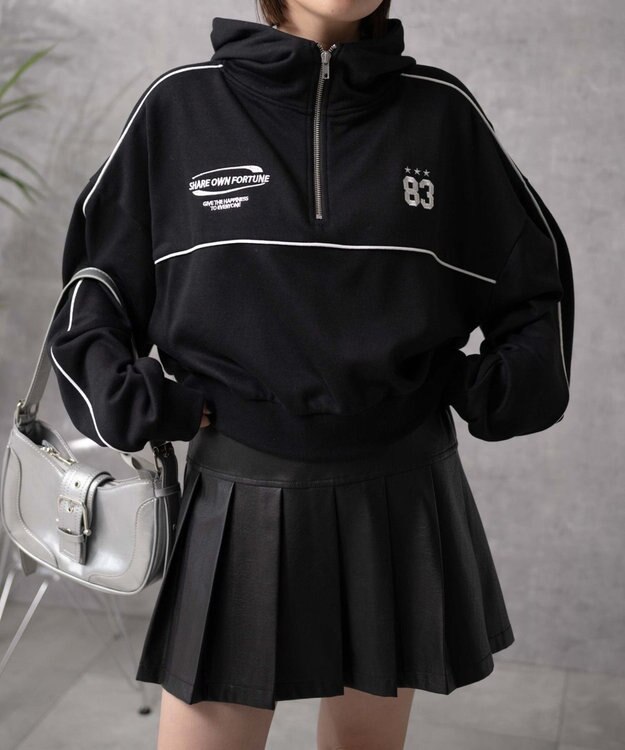 WEGO パイピングハーフジッププルパーカー ブラック