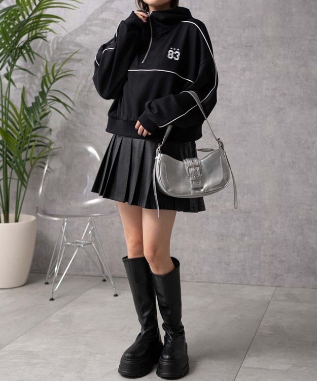 WEGO パイピングハーフジッププルパーカー ブラック