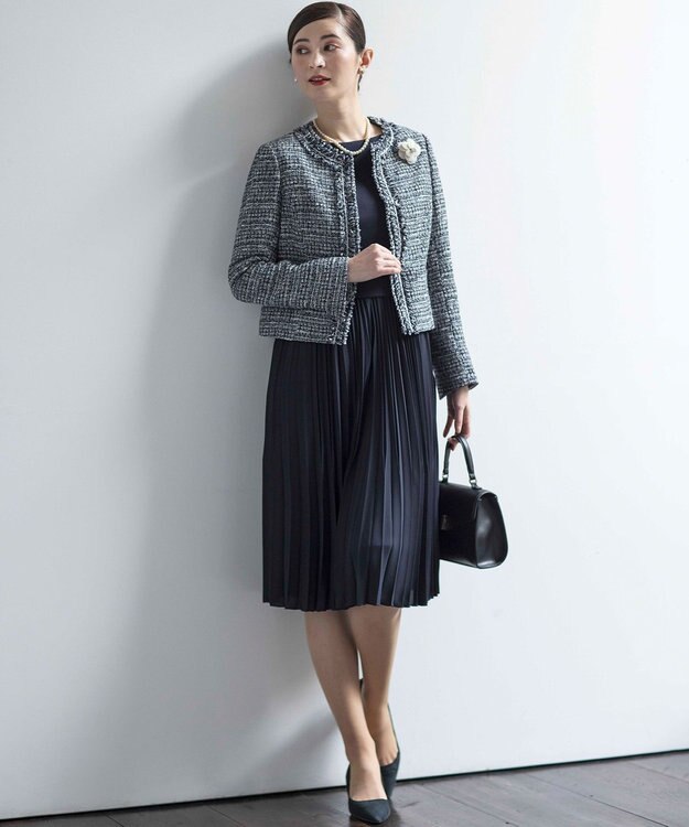 組曲 L 【KUMIKYOKU NAVY】ジャージーコンビプリーツ ワンピース ネイビー系