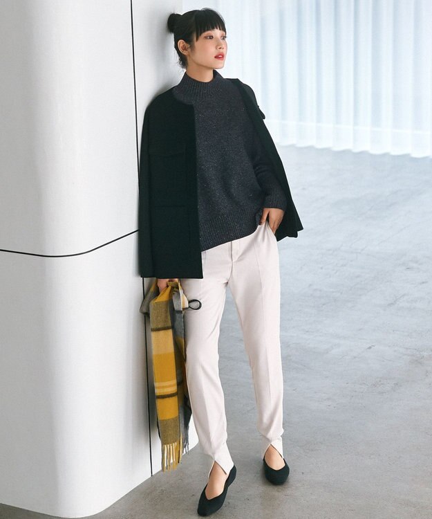 UNFILO ウールブレンド ノーカラーコート ブラック