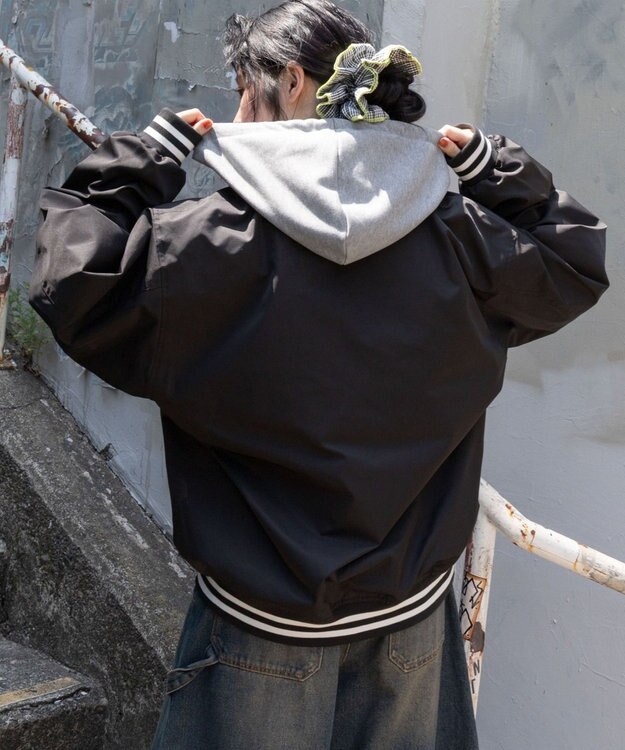 WEGO 【ユニセックス着用ITEM】2WAYフードワッペンスタジャン ブラック