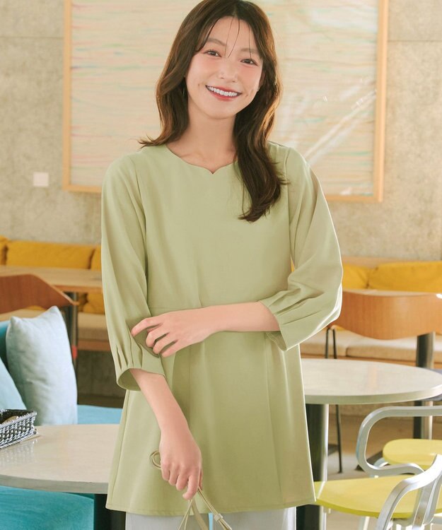 Tiaclasse リボン付きタックフレアチュニック ミント