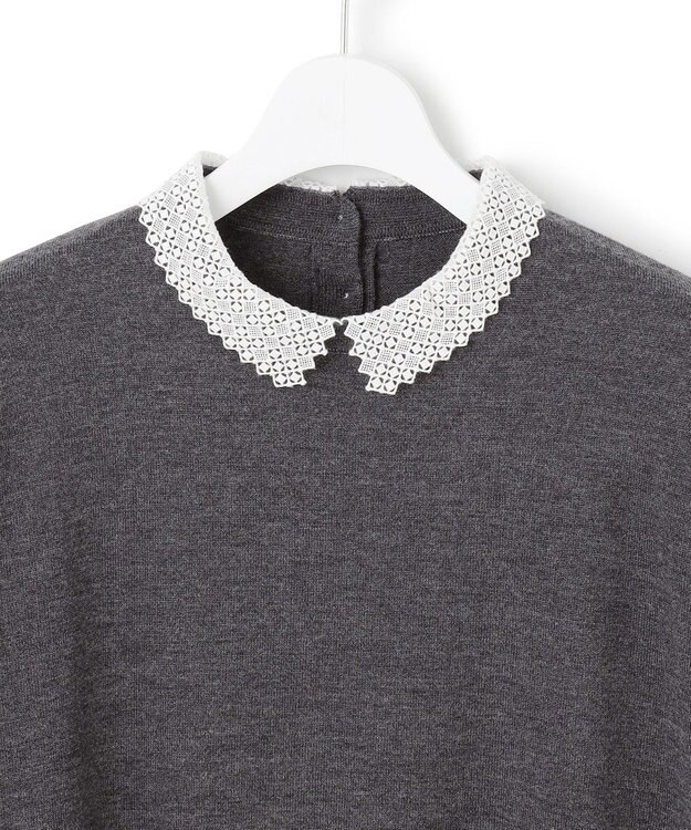 23区 【CLASSY.掲載/洗える】エンブロイダリー ジオメトリックレースコンビ ニット グレー系