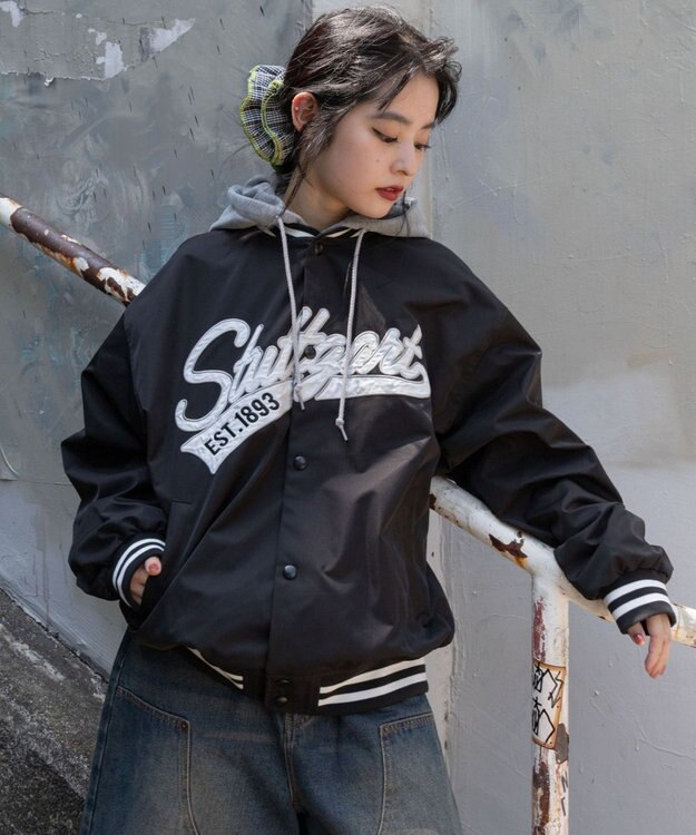 WEGO 【ユニセックス着用ITEM】2WAYフードワッペンスタジャン ブラック