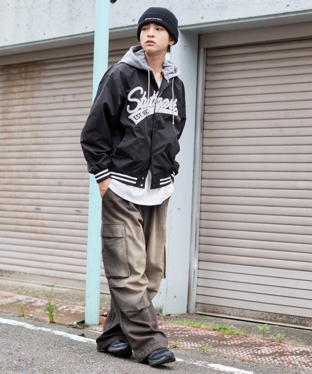 WEGO 【ユニセックス着用ITEM】2WAYフードワッペンスタジャン ブラック