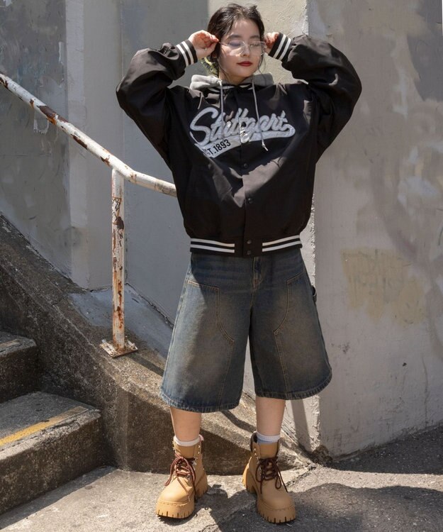 WEGO 【ユニセックス着用ITEM】2WAYフードワッペンスタジャン ブラック