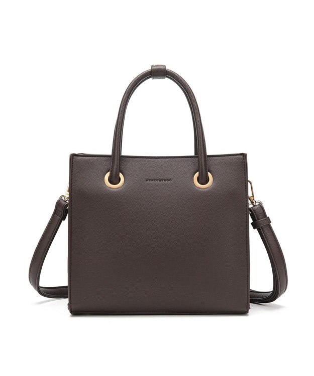 style code  【MERCURYDUO/マーキュリーデュオ】メタルアイレット　両アオリポケット　スクエアハンドバッグ ダークブラウン
