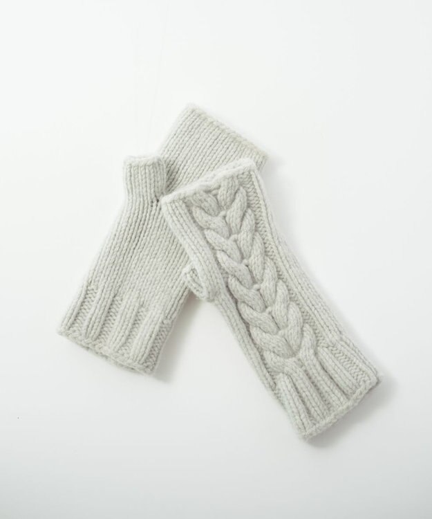 AND WOOL 〈上質な素材と手仕事から生まれた優しいニット〉メリノウール・ケーブルアームウォーマー シルバーグレー