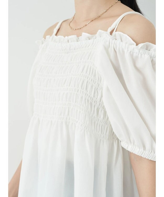 earth music&ecology ２ｗａｙショルダーシャーリングチュニック Off White