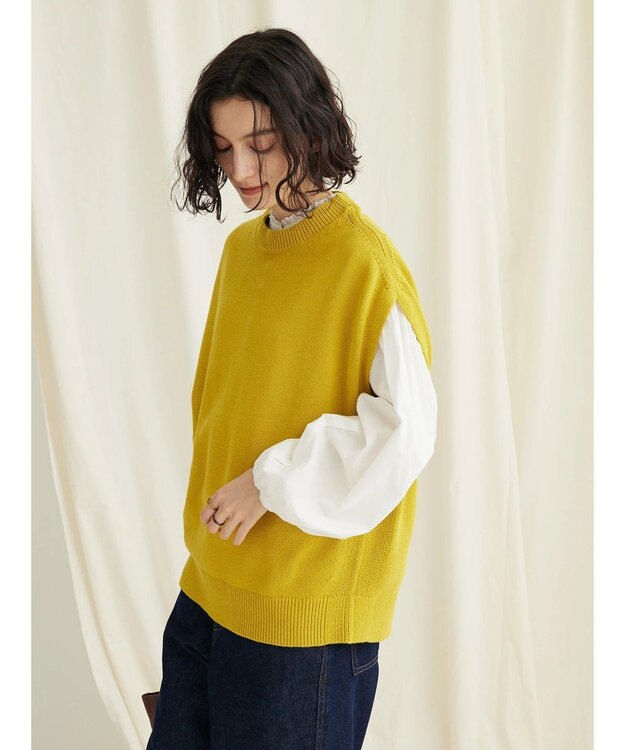 CRAFT STANDARD BOUTIQUE 洗える クルーネックニットベスト Mustard