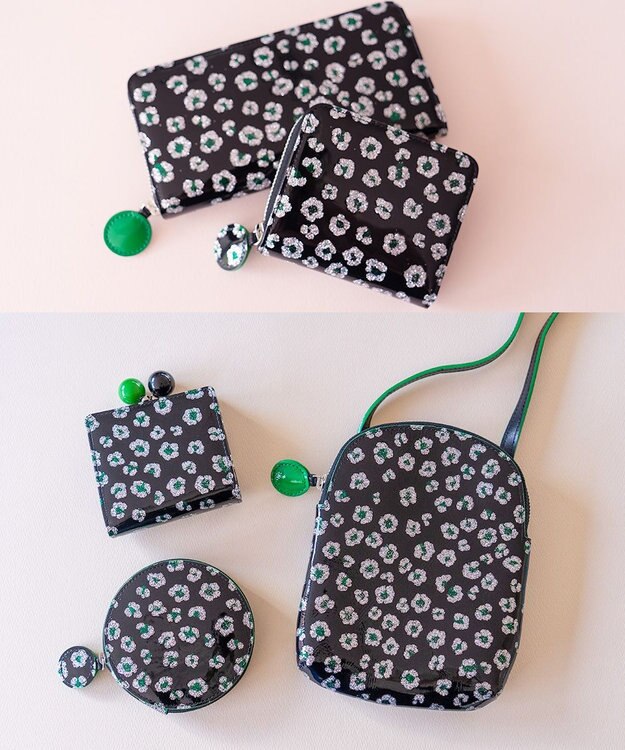 tsumori chisato CARRY グリッターフラワー ラウンドファスナー 2つ折り財布 ブラック