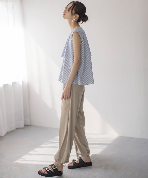 組曲 【WEB限定】コットンレーヨンシャーティングノースリーブ ブラウス ブルーストライプ系1