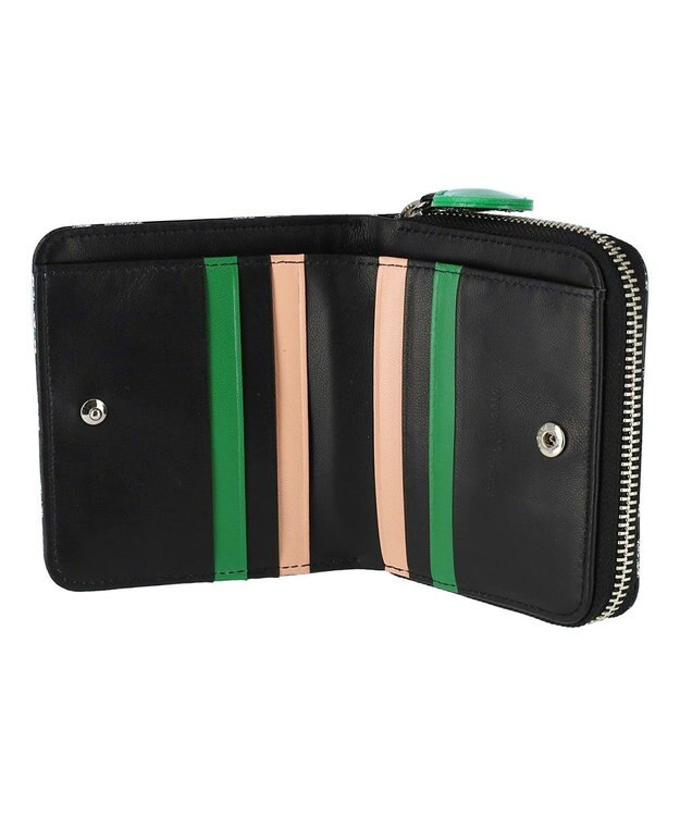 tsumori chisato CARRY グリッターフラワー ラウンドファスナー 2つ折り財布 ブラック