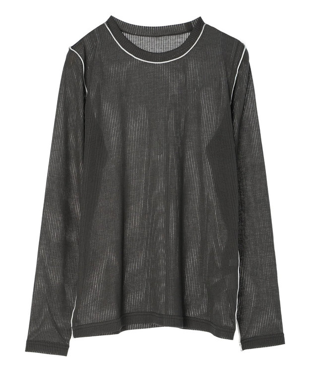 Green Parks 配色ステッチシアーリブプルオーバー Dark Gray