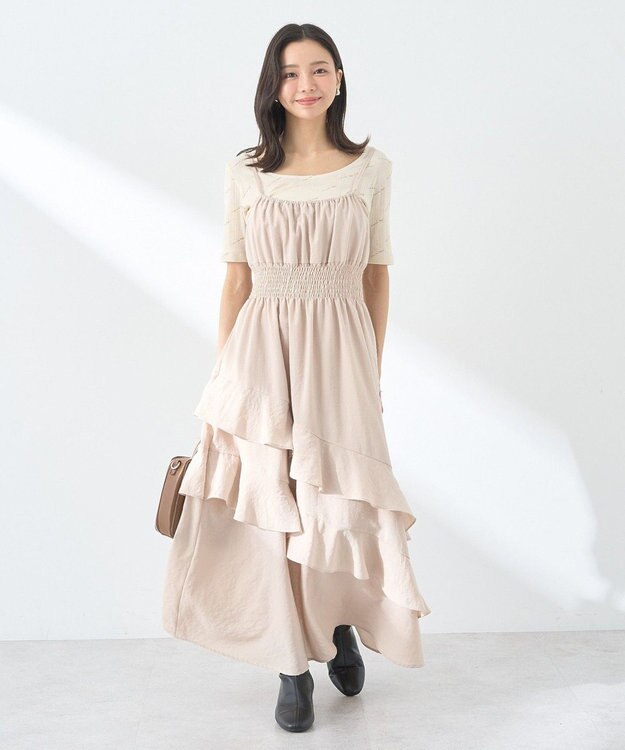 earth music&ecology ラッフルティアードキャミワンピース Beige