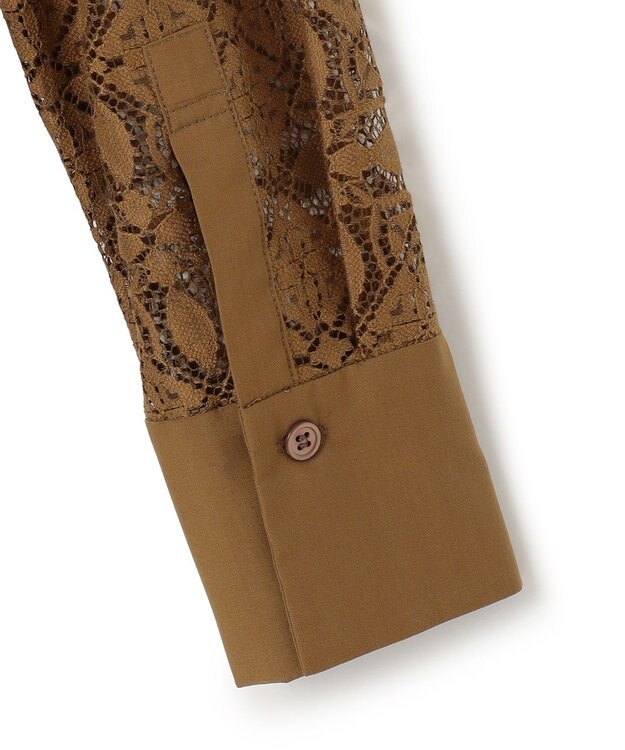 ICB 【洗える】タイルパターンレース バンドカラーシャツ キャメル系