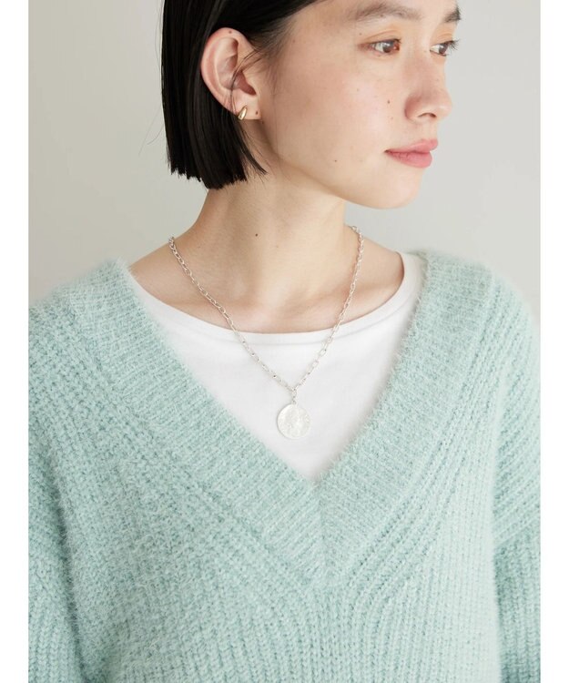 AMERICAN HOLIC モールヤーン片畦Ｖネックニットプルオーバー Mint