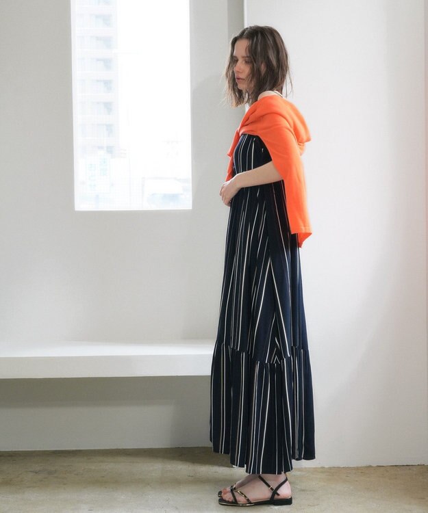 YECCA VECCA ハイゲージミドル丈Vネックカーディガン Orange