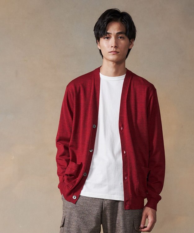 J.PRESS MEN Ｖネックカーディガン レッド系
