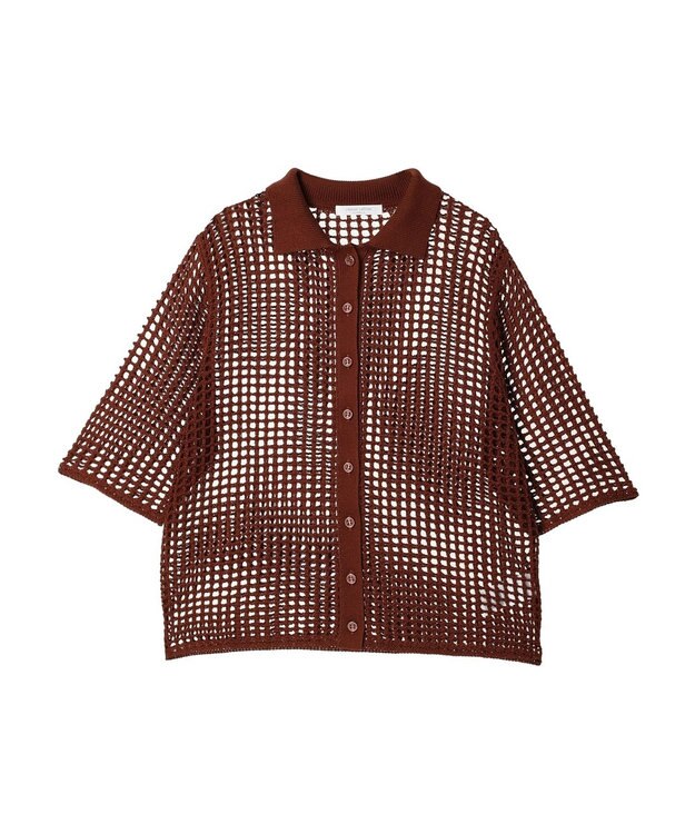 Green Parks メッシュ編み襟付きカーディガン Terracotta