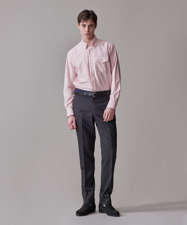 J.PRESS MEN 【Peppin Merino Comfort】【ウォッシャブル可 / 折り目加工】バーズアイ スラックス / ノータック グレー系