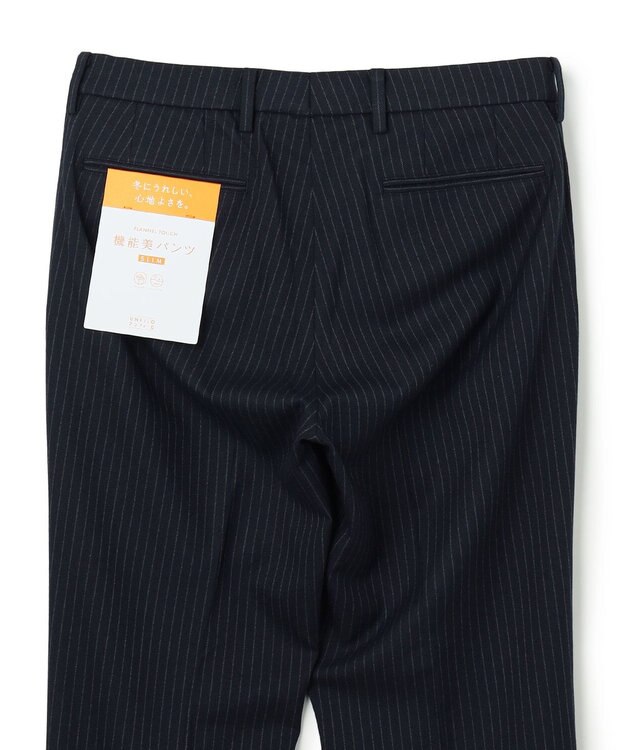 UNFILO MENS 【OCEANS 雑誌・web・YouTube 掲載】FLANNEL TOUCH 機能美パンツ スリム ネイビーストライプ