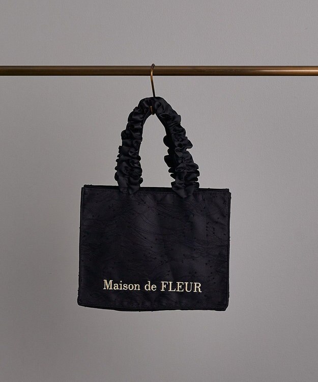 Maison de FLEUR レースフリルハンドルスクエアトートＳバッグ Black
