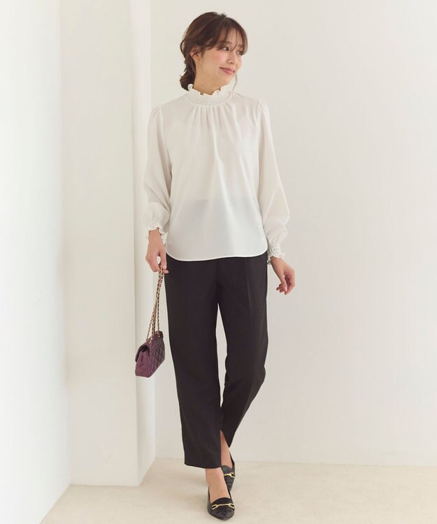 Feroux 【洗える】マリンテーパードパンツ ブラック系