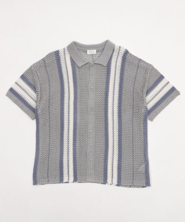 WEGO ラインニットシャツ（SS） ライトグレー