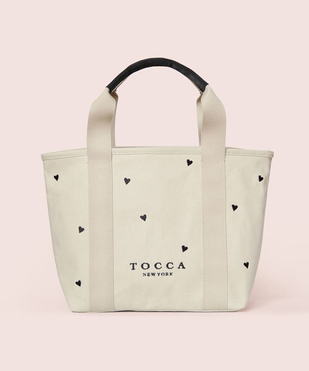 TOCCA 【大人百花コラボカラー有・WEB＆一部店舗限定】LUCKY SHOWER CANVASTOTE キャンバス トートバッグ [新色]ベージュ×ブラックハート柄