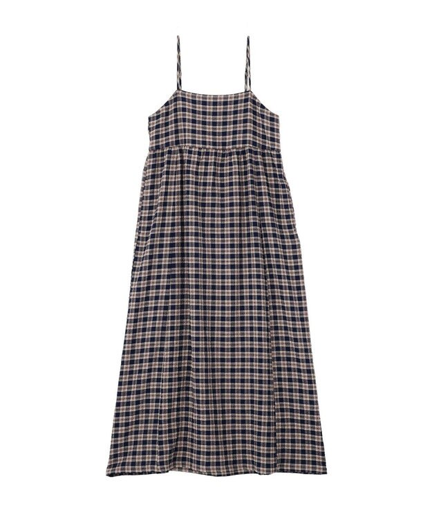 earth music&ecology シャーリングラメチェックキャミワンピース Navy