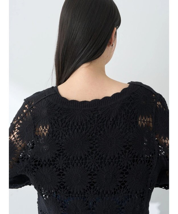 earth music&ecology クロシェ風カーディガン Black