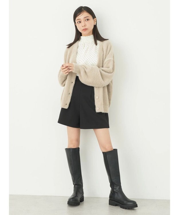 earth music&ecology ミニシャギーＶネックカーディガン Beige