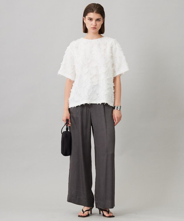 ICB 【洗える】 ヘアリーシアージャカード ブラウス オフホワイト系