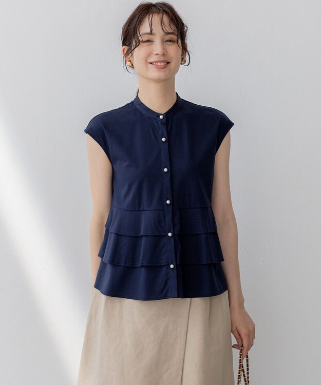 組曲 【WEB限定】プレーティング天竺ティアード カットソー ネイビー系